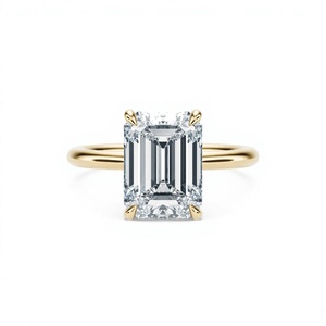 Anillo de compromiso de oro amarillo de 14 quilates con diamante de corte esmeralda cultivado en laboratorio y halo oculto para mujer - Product Image 3