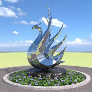 Современная Металлическая Статуя Ангела, лебедя, большая зеркальная полированная нержавеющая сталь, садовый декор, тематический парк, скульптура животных на открытом воздухе