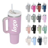 Gobelet isotherme à café Custom Adventure H2.0 40 oz en acier inoxydable noir, tasse de voyage isolée 40 oz avec poignée et paille