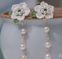 S925 Silver Fashion Schöner Schmuck Hand gefertigter Strick-Mikro haken Fünf Blütenblatt Blumen perlen ohrringe Häkel ohrringe