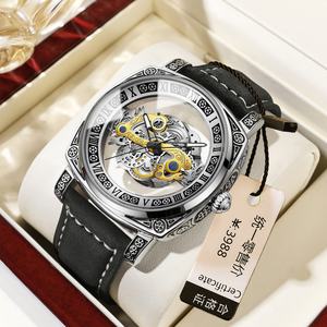 Binbond Retro Carved <b>Men's</b> Sports <b>Watch</b> Tourbillon Luminous Hollow Design 22mm Leather Alloy Glass Quartz Fashion <b>Watch</b> - Product Image 4