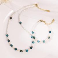 Ensemble collier et bracelet en apatite bleue et perles baroques blanches, style classique rétro, bijoux délicats pour la clavicule, cadeau idéal pour la famille et les amis