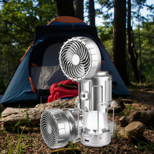 Portable Outdoor Camping Light With Solar & USB Rechargeable Feature Foldable LED Camp Light & Electric <b>Fan</b> - Product Image 1