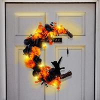 Guirlande d'Halloween Mooncat orange et noire en plastique, décoration moderne à suspendre à la porte extérieure