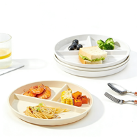 Assiettes jetables en bagasse de canne à sucre de 10 pouces à 3 compartiments, grandes, pour repas en famille et service de traiteur à emporter