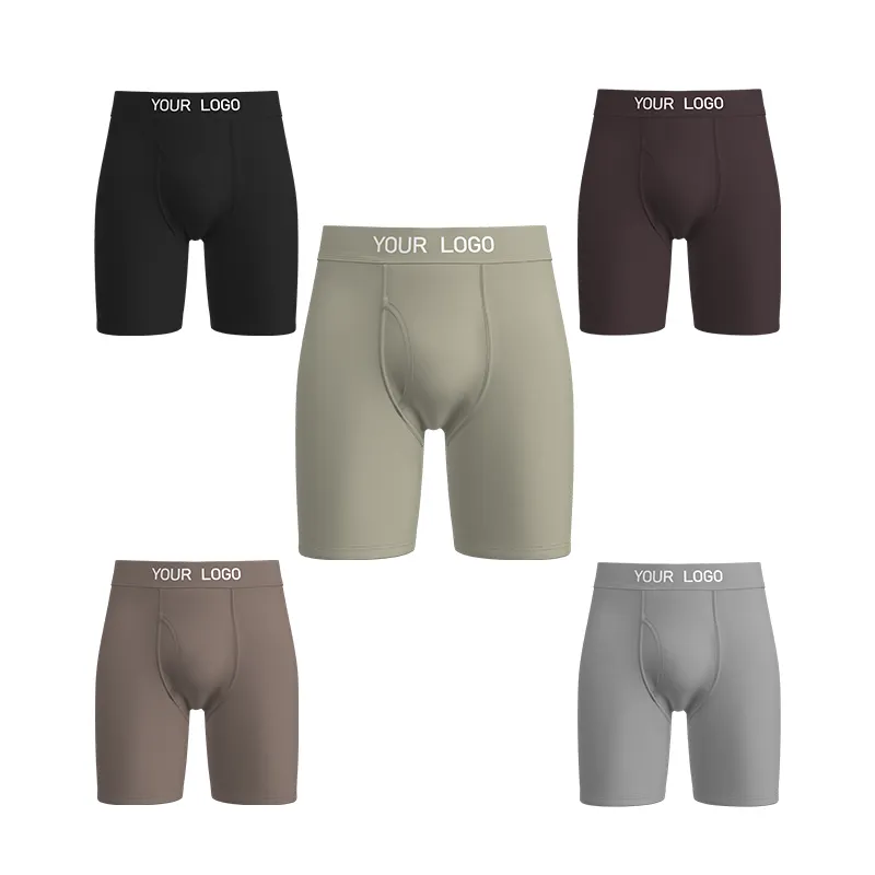 Benutzer definierte Marke Herren Long Boxer Brief Herren Baumwolle Unterwäsche Feste atmungsaktive weiche Unterwäsche