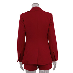 Elegante Completo Rosso da Donna Due Pezzi 2026, Blazer con Maniche Lunghe, Tasche e Bottoni, Shorts a Vita Alta - Product Image 6