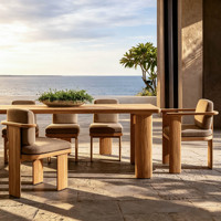 Ensemble de table et de chaises de jardin en teck pour hôtel, moderne, luxueux, résistant à l'eau, durable, avec coussins à séchage rapide