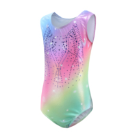 Justaucorps de gymnastique arc-en-ciel pour filles, orné de strass et estampé à chaud, pour l'entraînement de danse