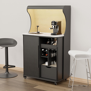 Gabinetes de Comedor Modernos Negros OLLY para Sala de Estar, Puerta Corredera, <span class=keywords><strong>2</strong></span> Cajones, 5+ Compartimentos, Panel Trasero Curvo de Melamina, Garantía de 5 Años - Product Image 1