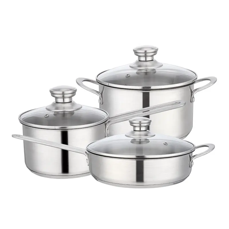 Kitchen Cookware durable 3 Piece Stainless Steel Cooking set Pot with glass lid for home restaurant usage