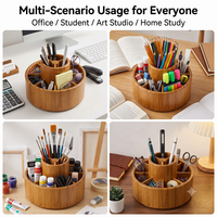 Support de stylos rotatif à 360° en bambou finition noyer de qualité supérieure, organiseur de bureau pour fournitures de bureau et études