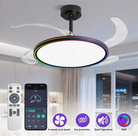 Kipas Angin Plafon Hitam Slim 42 Inch, Lampu RGB, Speaker, Remote APP, 6 Kecepatan, Dapat Diredupkan, Memori, Reversibel untuk Kamar Tidur Rumah