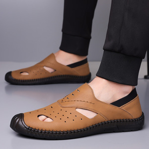 Zuecos de Cuero Genuino para Hombre, Sandalias Casuales Transpirables con Punta Abierta y Suela de Goma para Verano - Product Image 2