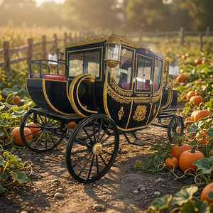 Vente en gros de nouvelle calèche royale noire et dorée, de style européen, pour mariages et événements en plein air - Product Image 1