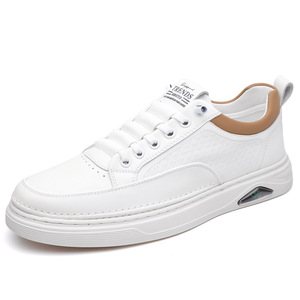 Men's <b>White</b> Sneakers Leather Low <b>Heel</b> Breathable Casual Walking Shoes - Product Image 5
