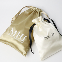 Pochette cosmétique en satin de soie épais noir de luxe en gros Sac de rangement à cordon pour cadeau