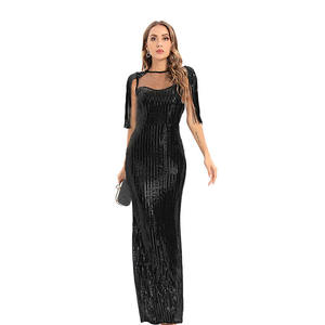 เดรสราตรีแขนกุดสำหรับผู้หญิงเดรสยาวประดับเลื่อมมีพู่แบบกำหนดได้เอง - Product Image 3