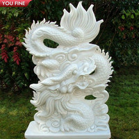 Sculpture YOUFINE en marbre blanc, double dragon nuageux, statue en pierre à relief de dragon porte-bonheur pour la décoration de cour de style chinois