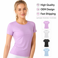 T-shirt de sport pour femme à séchage rapide, col rond, coupe ajustée, respirant, manches courtes, idéal pour le yoga, la course, la gym et l'entraînement, conception OEM