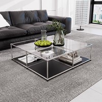 Table basse carrée modulaire de style japonais et coréen avec structure en acier inoxydable et plateau en verre trempé pour salon