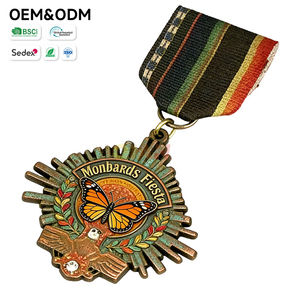 Round Cyan Background Sun Eagle Design <strong>Zinc</strong> <strong>Alloy</strong> Enamel Painted Antique Finish Customizable Commemorative <strong>Medal</strong> with Ribbon - Product Image 4