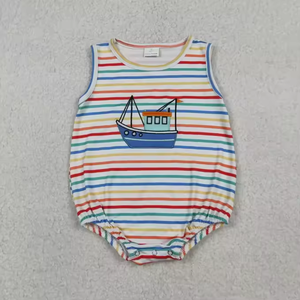 Conjunto de Verano para Bebés Niños, con Estampado de Rayas Coloridas y Aplique de Velero, 2 Piezas, Algodón Orgánico - Product Image 3