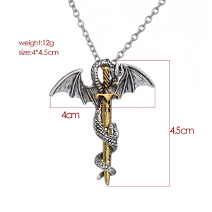 Collier épée ptérosaures Vintage, bijou pour hommes et femmes, motif <span class=keywords><strong>Dragon</strong></span> volant, avec ailes, en croix, Punk, nouvelle mode - Product Image 2