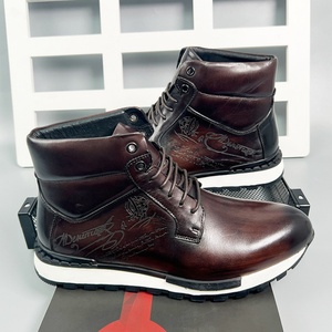 Bottes Chelsea en cuir véritable de style britannique Dreamy Stark, à lacets, bout rond, couleur unie, pour homme, décontractées, avec logo au dos - Product Image 4