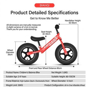 Vélo d'équilibre pour enfants sans pédales, 2-6 ans, filles, <span class=keywords><strong>scooter</strong></span> pour tout-petits, vélo à 2 roues, acier au carbone, pneus de 12 pouces - Product Image 6