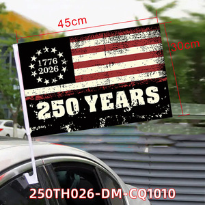 Drapeau de voiture USA 250e anniversaire 1776-2026, drapeaux patriotiques Aigle pour vitres de voiture, décoration de voiture pour le 4 juillet Fête de l'Indépendance avec mât - Product Image 4