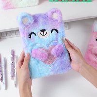 Carnet de notes personnalisé A5 rose, couverture en fourrure colorée, style kawaii, fourrure moelleuse, pour étudiants, fournitures scolaires