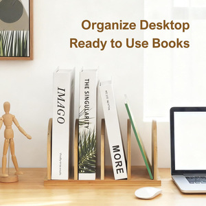 Bamboo Bookshelf <b>Desktop</b> Storage Rack Adjustable Bookcase Office <b>Organizer</b> Single Layer Rectangle Shape - Product Image 3