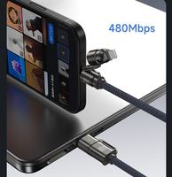 Kabel Data USB 3-in-1 240W 1.8m Super Fast Charging 6A Tipe-C Berlapis Emas untuk Ponsel