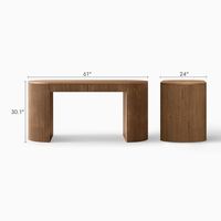 Bureau d'écriture Japandi de luxe moderne, console en bois rainuré avec extrémités courbées pour projets de villas et d'hôtels