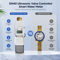Compteur d'eau numérique sans fil intelligent DN40 en laiton à ultrasons avec vanne contrôlée IoT LoRaWAN RS485 Modbus, coupure à distance, prépayé, IP68