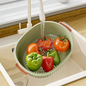 Cesta coladora de plástico de 2 niveles para frutas y verduras, duradera, apilable, con bandeja para lavado en la cocina - Product Image 6
