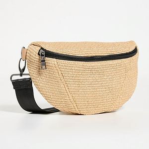 Custom Lightweight Brown Straw Raffia Women's Crossbody Sling Bag Adjustable Wide Strap Fanny Pack Zipper Pockets Travel Outdoor - Product Image 2