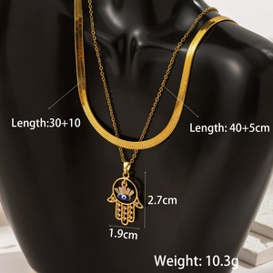 La mano della collana di palma dell'occhio del diavolo Unisex acciaio al titanio con zircone alla moda stile religioso - Product Image 6