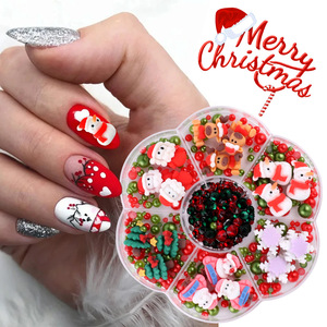 Accessoires de nail art de Noël à 7 compartiments, motifs dessin animé, avec perles et strass plats, pour DIY, y compris les accessoires de Noël renne et cloche - Product Image 1