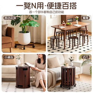 Solid <b>wood</b> stackable <b>stools</b>, household stackable round <b>stools</b>, spare <b>stools</b>, dining table <b>stools</b>, sturdy and durable chairs. - Product Image 4