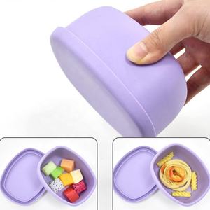 Boîte à lunch en silicone de qualité alimentaire pour la maison, lot de 2, récipient de stockage pour fruits, aliments et collations, boîte à lunch ovale en silicone anti-fuite - Product Image 2
