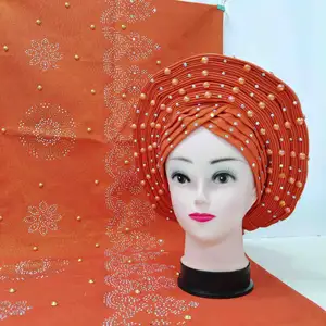 나이지리아 gele headtie 패션 aso oke headtie 노란색 아프리카 headtie ankara 패브릭 최신