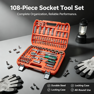 Jeu de clés à cliquet universelles de 108 pièces, outils de réparation pour la maison, le garage, la moto, outils à main, emballé dans un <span class=keywords><strong>coffret</strong></span> soufflé - Product Image 2