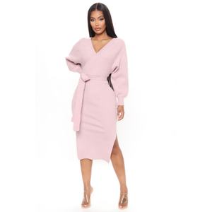 Nuevo Suéter con Escote en V Profundo, Manga Dolman, Abertura Lateral, Vestido Formal e Informal para Mujer - Product Image 6