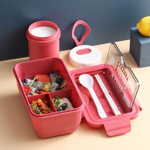Manufacturer Promotion Plastic Lunch Box BPA-free Lunch Box with Spoon <b>Cup</b> <b>Set</b> 1400ml Food Container Blue Green Red - Product Image 3