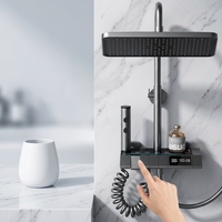 Ensemble de douche gris en aluminium de haute qualité à 4 fonctions avec affichage LED de la température, robinets thermostatiques muraux, douche à touches piano douces pour salle de bain