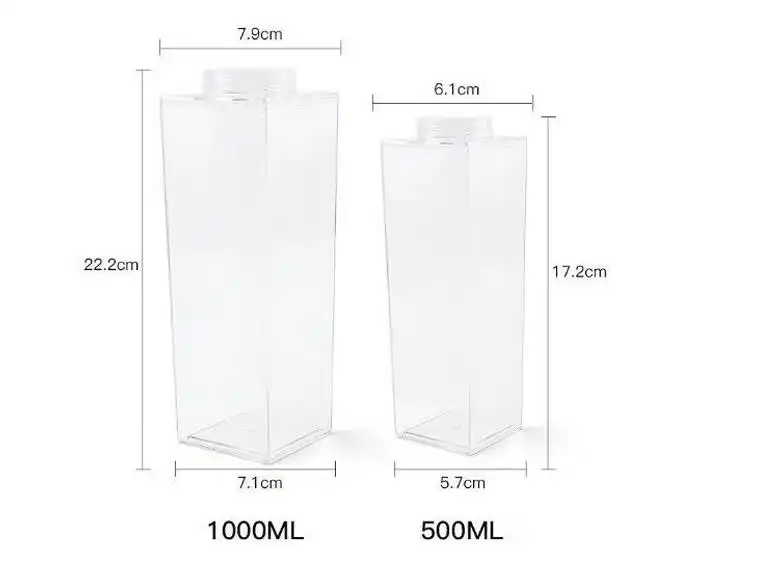 फैशन प्यारा Bpa मुक्त 1000Ml पुन: प्रयोज्य पोर्टेबल पारदर्शी रस प्लास्टिक दूध दफ़्ती पानी की बोतल