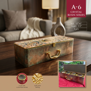 A-6 Crystal Resin Series Wooden <b>Box</b> 17x5x3.5 Inch With 4 Jars Handmade Antique Style Decorative Storage Case - Product Image 4