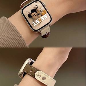 Correa Delgada de Cuero Genuino para <span class=keywords><strong>Apple</strong></span> <span class=keywords><strong>Watch</strong></span> SE 10 9 Ultra 8-2, Diseño Delgado para Mujer, Doble Remache de Dos Tonos, 8 Colores - Product Image 4